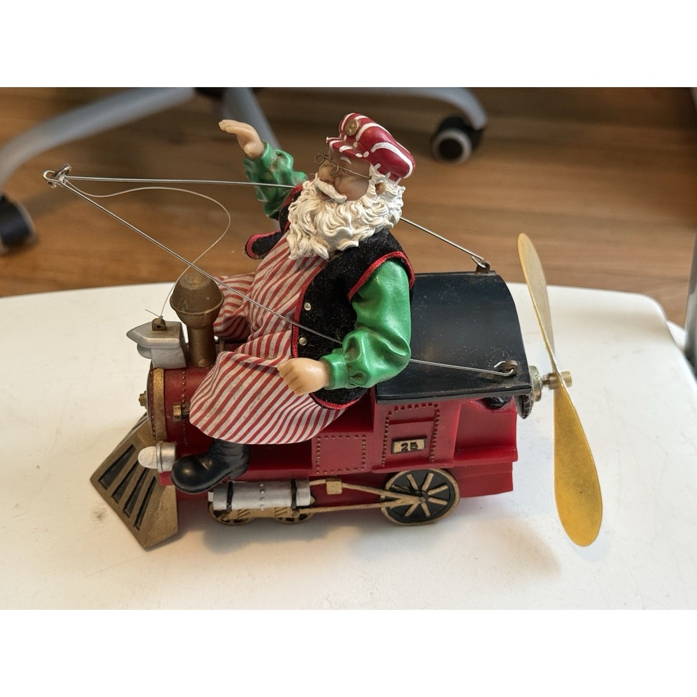 VintageSanta Claus Sitting On Train With Propeller , Rare , Works ,  ( Read )